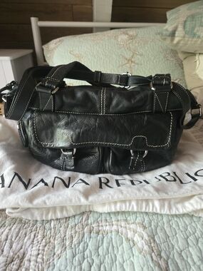 Banana Republic Black Leather Bag with Contrast Stitching